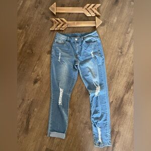 Distressed, ripped boyfriend jeans